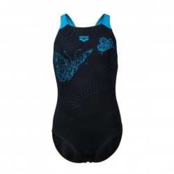Купальник закритий для дівчат Arena Butterfly Swimsuit V Back зріст 116 см, 6-7 років, чорний-блакитний, код: 3468337062240