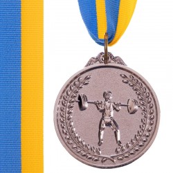 Медаль спортивна зі стрічкою PlayGame Штанга срібна, код: C-7023-1_S