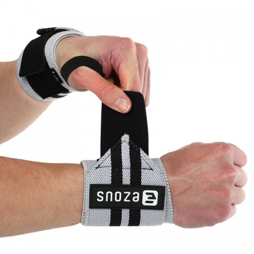 Бинти кистьові для жиму BioGym Strength Wrist Weight Lifting Wraps Ezous 720х80мм, 2шт, чорний-сірий, код: C-03_BKGR