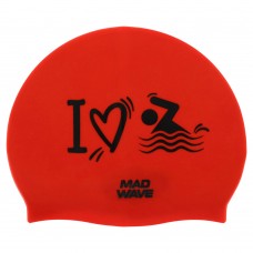 Шапочка для плавання силіконова для дорослих MadWave Love Swimmimg червоний, код: M055320