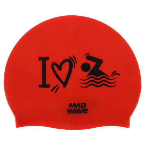 Шапочка для плавання силіконова для дорослих MadWave Love Swimmimg червоний, код: M055320