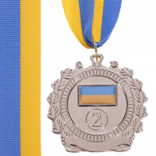 Медаль спортивна зі стрічкою SP-Sport Ukraine срібло, код: C-3163_S-S52