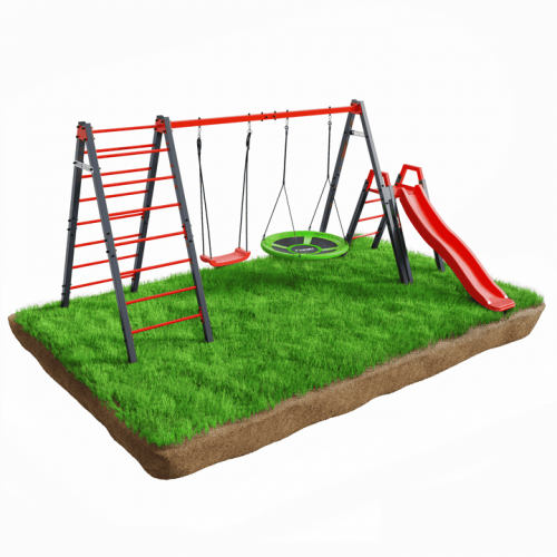 Садова гойдалка подвійна з сидінням гніздо лелеки, драбиною на гіркою K-Sport KSOZ015DJZ (4/4), код: KS-OZ015DJZ-IN