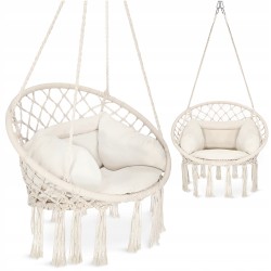 Крісло-гойдалка підвісна, плетена з подушкою 4Fizjo Boho Dream 80 см, бежевий, код: P-5905973404549 Крісло-гойдалка підвісна, плетена з подушкою 4Fizjo Boho Dream 80 см, бежевий, код: P-5905973404549