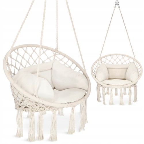 Крісло-гойдалка підвісна, плетена з подушкою 4Fizjo Boho Dream 80 см, бежевий, код: P-5905973404549