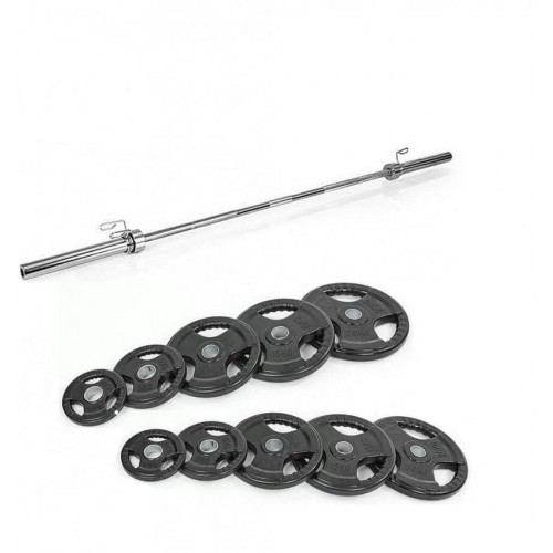 Штанга прогумована RN-Sport 100 кг з олімпійським грифом, код: RN_OBpro100