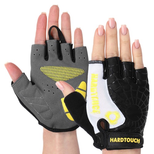 Рукавички для фітнесу та тренувань Hard Touch S, чорний-жовтий, код: FG-9525_SY