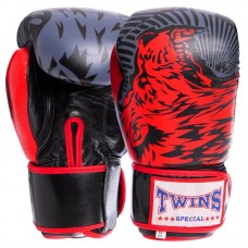 Рукавиці боксерські шкіряні на липучці Twins 10 унцій, чорний-червоний, код: VL-2064_10BKR