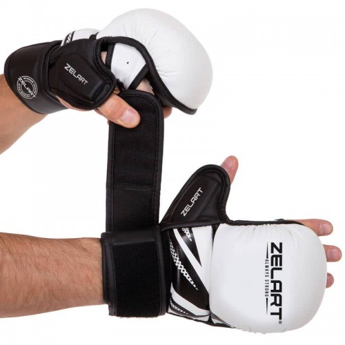 Рукавички для змішаних єдиноборств Zelart розмір L, білий-чорний, код: BO-3393_LWBK