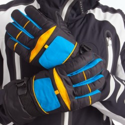 Рукавички гірськолижні теплі чоловічі Camping L-XL, чорний-блакитний-жовтий, код: A-82_LXLBKNY