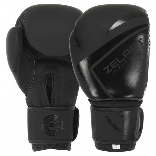 Рукавички боксерські шкіряні Zelart Contender 2.0 на липучці 14 унцій, чорний, код: VL-8202_14BK