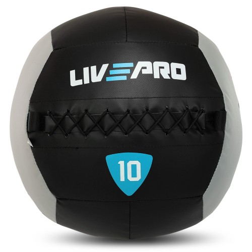М"яч набивний медичний для кросфіту LiveUp 10кг, чорний-сірий, код: LP8100-10