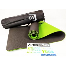 Килимок для йоги та фітнесу EasyFit TPE+TC 6 мм двошаровий + Чохол чорний із зеленим, код: EF-1924E-B/G