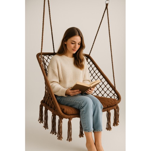 Крісло-гойдалка підвісна квадратна WCG + м’яка подушка, коричневий, код: QNSW03BR-IF