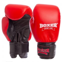 Рукавички боксерські професійні з печаткою ФБУ Boxer Profi шкіряні 10 унцій, червоний, код: BO-2001_10R