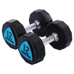 Гантелі цільні професійні з поліуретановим покриттям LiveUp 2x12кг, чорний-синій, код: LP8003-12-S52