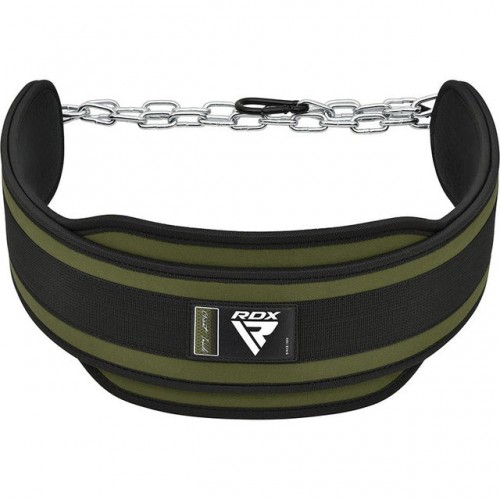 Пояс для обтяжень неопреновий з ланцюгом RDX T7 Pro Dipping Belt 2 Layer Army Green, код: WDB-T7AG