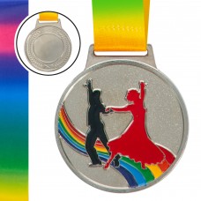 Медаль спортивна зі стрічкою кольорова PlayGame Танці d-65 мм срібна, код: C-0339_S
