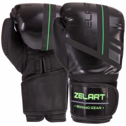 Рукавички боксерські Zelart 10 унцій, чорний-салатовий, код: VL-3085_10LG-S52