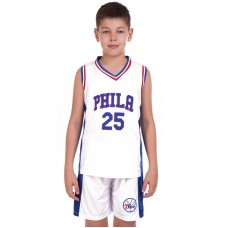 Форма баскетбольна підліткова PlayGame NB-Sport NBA Phila 25 M (8-10 років), рост 130-140см, білий-синій, код: BA-0927_MWBL