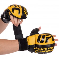 Рукавички гібридні для єдиноборств ММА шкіряні UFC L, жовтий, код: BO-0554_LY