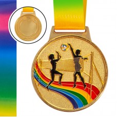 Медаль спортивна зі стрічкою кольорова PlayGame Волейбол d-65 мм золота, код: C-0343_G
