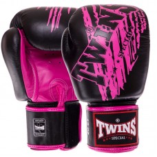 Рукавички боксерські шкіряні Twins 12 унцій, чорний-рожевий, код: FBGVL3-TW3_12BKP