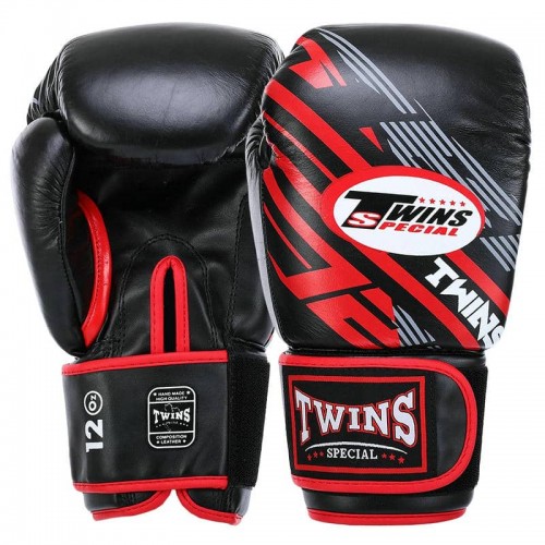 Боксерські рукавиці шкіряні Twins 12 унцій, чорний-червоний, код: BO-5058_12R Боксерські рукавиці шкіряні Twins 12 унцій, чорний-червоний, код: BO-5058_12R