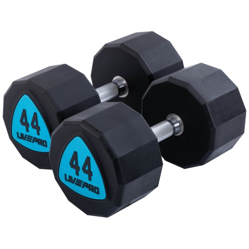 Гантелі цільні професійні з поліуретановим покриттям LiveUp 2х44кг, чорний-синій, код: LP8003-44-S52 Гантелі цільні професійні з поліуретановим покриттям LiveUp 2х44кг, чорний-синій, код: LP8003-44-S52