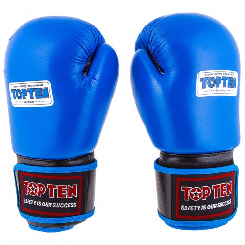 Боксерські рукавички TopTen шкіра синій 12oz, код: TT025-12B
