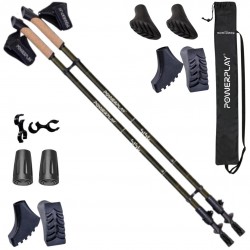 Палиці для скандинавської ходьби PowerPlay Sisu Black/Gold 80-135 см (пара) + 2-ві пари чобітків + чохол, код: PP_9108_Sisu