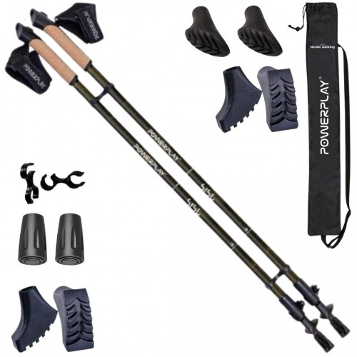 Палиці для скандинавської ходьби PowerPlay Sisu Black/Gold 80-135 см (пара) + 2-ві пари чобітків + чохол, код: PP_9108_Sisu