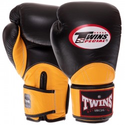 Рукавички боксерські шкіряні Twins Velcro 14 унцій, чорний-жовтий, код: BGVL11_14BKY