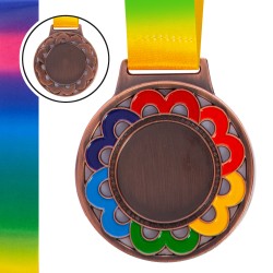 Заготівля медалі спортивної зі стрічкою кольорова PlayGame 65 мм бронзовий, код: C-0347_B-S52