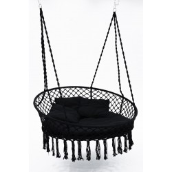 Підвісне крісло-гойдалка велика кругла WCG 140 см + м”яка подушка, чорний, код: QNSW11BL-IF