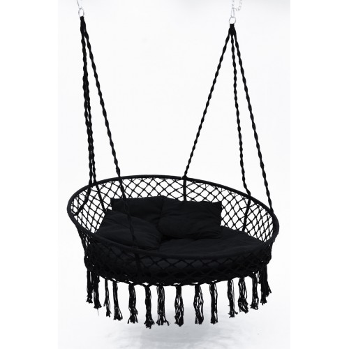 Підвісне крісло-гойдалка велика кругла WCG 140 см + м”яка подушка, чорний, код: QNSW11BL-IF