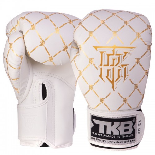 Рукавички боксерські Top King Chain шкіряні 10 унцій, білий-золотий, код: TKBGCH_10WG-S52