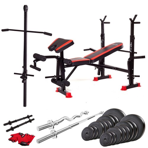 Лава тренувальна Fit-On FN-S102 + штанга та гантелі 80кг, код: 2210-0029 Лава тренувальна Fit-On FN-S102 + штанга та гантелі 80кг, код: 2210-0029